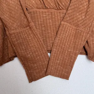 Free People East Coast Wrap Top Moroccan Spice Ribbed Knit Tie Waist NWT L thumbnail 8