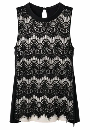 Black Lace Overlay Top Medium High Neck Keyhole Blouse Dark Academia Whimsigoth thumbnail 1