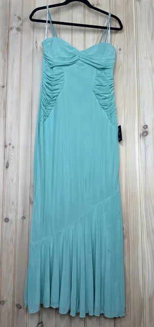 NWT Lulus Sleeveless Sweetheart Turquoise Chiffon Maxi Dress Party Cocktail Sz L thumbnail 1