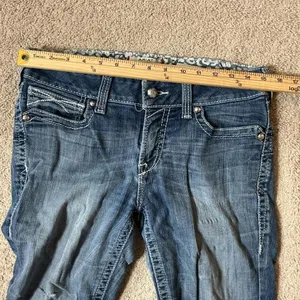 Ariat Womens Real Denim Bootcut Jeans Low Rise Whiskered Distressed Medium Wash thumbnail 7