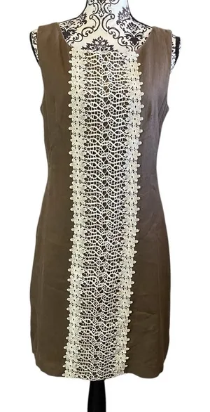 Carol Little Brown Linen & Lace Vintage Women's Dress Sz-8 thumbnail 1