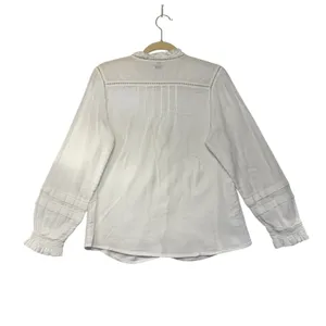 Faherty Willa Blouse White Organic Cotton Pintuck Ruffle Button Front Top Small‎ thumbnail 4