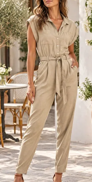 Abercrombie & Fitch Tan Soft Button Front Utility Jumpsuit Sz S Like New thumbnail 1