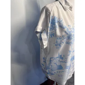 Jane + Delancey Womens Blue White Toile Scenic Button Down Shirt Large Short Slv thumbnail 2