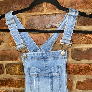 Blue Spice Distressed Denim Jean Slim Fit Overalls Junior's Size 1 thumbnail 3