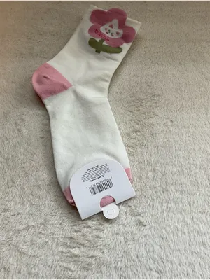 Cropped White & Pink Floral Crew Socks thumbnail 5