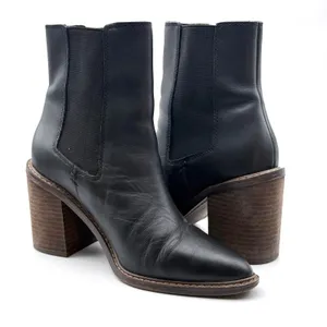 Crown Vintage Pimmy Chelsea Boots 7.5 Black Leather Pointed Toe Block‎ Heel thumbnail 10