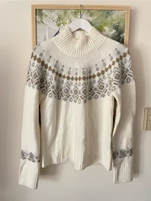 KUHL Alpina Sweater White Fair Isle Mock Neck Womens Medium thumbnail 4