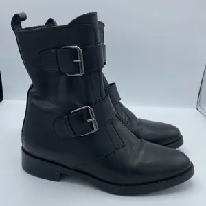 Emanuele Crasto Double Buckle Leather Moto Black Boots Size US‎ 7 EUR 37 thumbnail 1