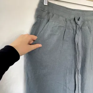 Risen LA sculptex linen wide leg‎ elastic waist blue sweatpants women's size S thumbnail 4