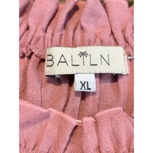 BALILN Dusty Pink Linen Maxi Dress Smocked Long Puff Sleeve Tiered Boho XL thumbnail 4