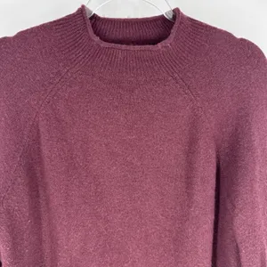 J.Crew Merino Alpaca Blend Mock neck Puff Sleeve‎ Sweater Maroon Size Medium thumbnail 2