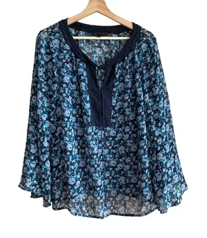 Lane Bryant blue floral sheer long‎ sleeved blouse women's size 19/20 v-neck thumbnail 1