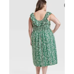 NWT Ava Viv Green Zebra Print Midi Dress Smocked Bodice‎ Ruffle 1X thumbnail 6