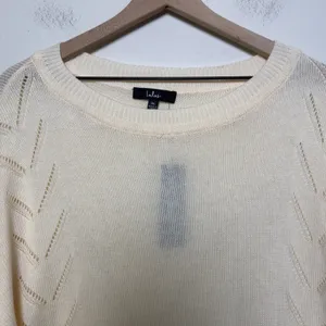 NEW Lulus Women Cotton Sweater XL Cream Pointelle Chevron Knit Oversized Light thumbnail 4