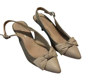 Donald J Pliner Gaga-01ML Mesh & Leather Slingback Bow Pumps Nude Sand 8M thumbnail 1