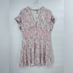 ALICE + OLIVIA Keela Smocked-Waist‎ Button-Front Dress size 10 thumbnail 4