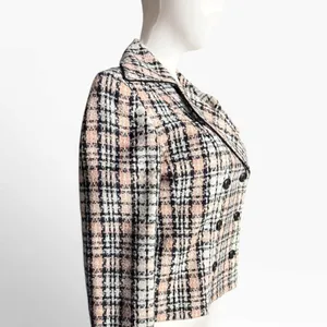 Vintage Jones New York Suit Size 4 Pink Black Plaid Tweed Double Breasted Blazer thumbnail 2