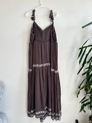American Eagle Brown Embroidered Boho Maxi Dress – XXL – Altered Back thumbnail 2
