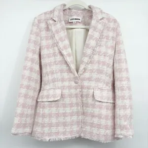 Steve Madden Womens Pink White Harlow Tweed Fringe Preppy Office Siren Blazer M thumbnail 1