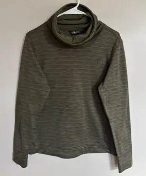 The North Face Womens Olive Green Cowl Neck Fleece Pullover Sweatshirt Small thumbnail 1