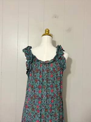 Natural Life Maddie Maxi Dress Turquoise Pink Floral Ruffle Boho Size M thumbnail 5