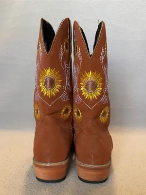 Brown Sunflower Embroidered Cowgirl Boots size 37-please see approx. measurement thumbnail 5