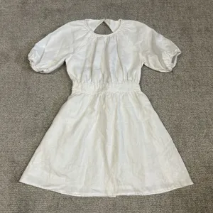 Reformation Irwin Dress Womens 2 White Linen Lined Open Back Mini Party thumbnail 2