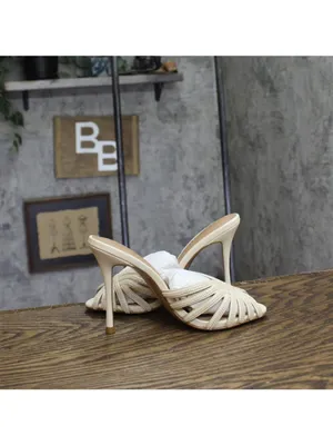 NWT Steve Madden Beaded Stiletto Heel Peep Toe Dress Sandals Ivory Off White 7M thumbnail 6