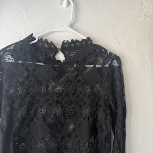 Black‎ Lace Mock Bell Sleeve Blouse Whimsigoth Size L Witchy Vamp Going Out thumbnail 2