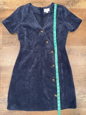 Everly Corduroy Women's Navy Short-Sleeve Button-Front Faux Wrap Dress thumbnail 8