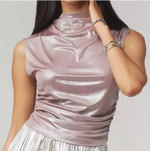 Maeve Mock Neck Sleeveless Ruched Shine Tank Top Anthropologie NWT XL Mauve thumbnail 1