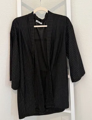 Zara blazer in black with fine metallic silver pinstripes thumbnail 1