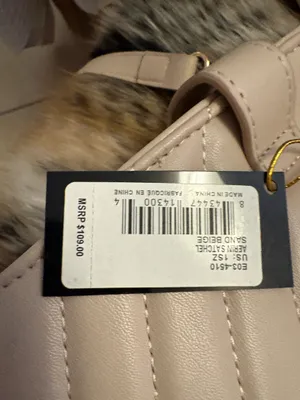 Bebe Aerin Blush Quilted Satchel bag in light pink (blush) with V-capped design and a distinctive gilded logo decorative padlock. thumbnail 5