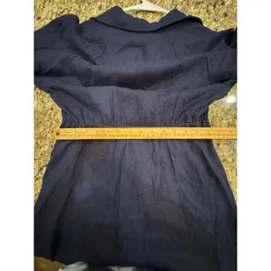 Donna Karan New York Women's Collared 3/4-Sleeve Midi Dress Size 6 Navy Linen thumbnail 13