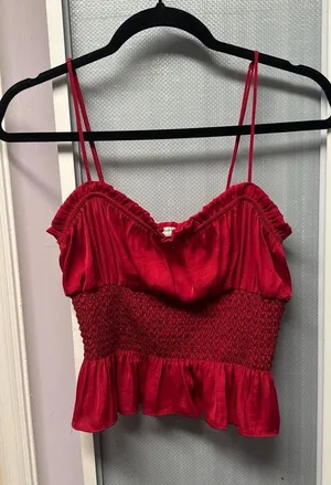 Intimately Free People Red Satin Smocked Peplum Cami Top thumbnail 1