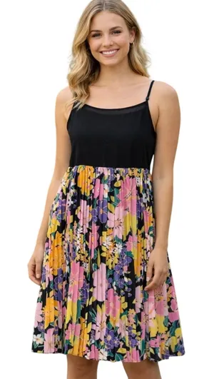 Gracia Midi Pleated Dress Size XL Floral Spaghetti Strap‎ Square Neck NEW thumbnail 1