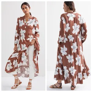 Anthropologie Brown Floral Maxi Dress thumbnail 2