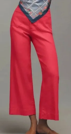 Anthropologie Maeve Colette Linen Blend Crop Wide Leg Pants Geranium NWT Size 22 thumbnail 1