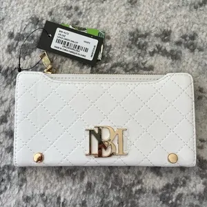 Badgley Mischka white slim quilted vegan long cards wallet NWT thumbnail 1