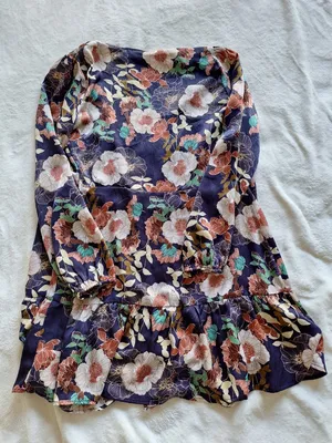 Lulus Floral Tie Front Ruffle Cardigan Top Kimono Navy L thumbnail 6
