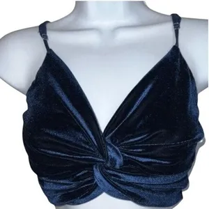 LUCY IN THE SKY Blue Velvet Spaghetti Strap Crop Top EUC Size‎ Small thumbnail 2