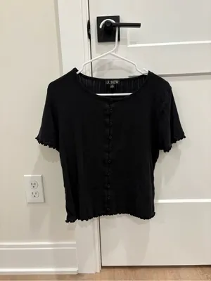 J. Crew Black Short Sleeve Button-Front Top 100%Cotton Size Medium thumbnail 2