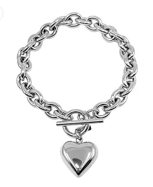 Stainless Steel Puffy Heart Charm Toggle Bracelet thumbnail 1
