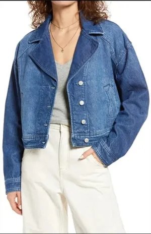Free People Crop Denim Trucker Jacket In Gemini Wash Size‎ Medium thumbnail 1