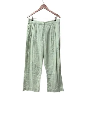 Abercrombie & Fitch A&F Sloane Tailored Linen Blend Wide Leg Pants Green Large thumbnail 2