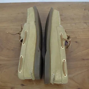 Ladies' Sperry Metallic Gold Sparkle Suede Sider Boat Shoes Size 8M thumbnail 5