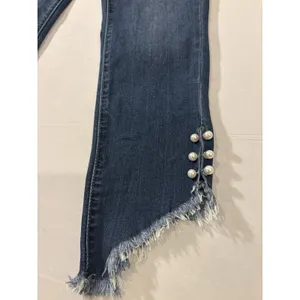 KanCan Ankle Jeans Hi Lo Fringed Hem Faux Pearl Studs Size‎ 1/24 thumbnail 4