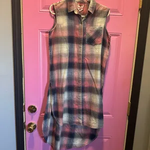 Grace Sleeveless Plaid High Low Dress - Pink and‎ Blue thumbnail 2
