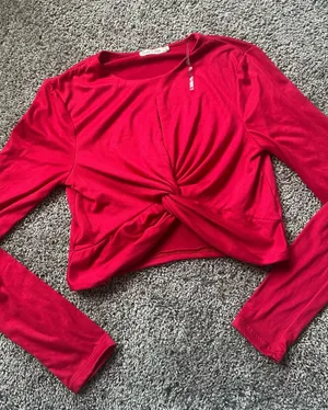 Heart & Hips Red Long-Sleeve Twist-Front Crop Top thumbnail 1